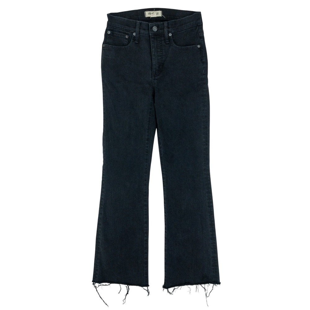 Madewell Cali Demi-Boot Jeans Womens 25 Tall‎ Black High Rise Raw Hem Cropped